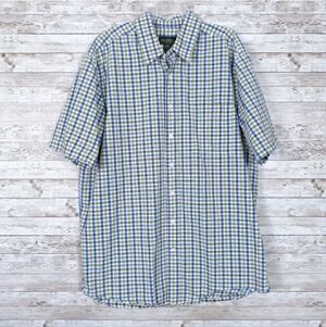 Eddie Bauer Shirt Mens XL Tall Short Sleeve Button Up Blue Green Plaid 141A